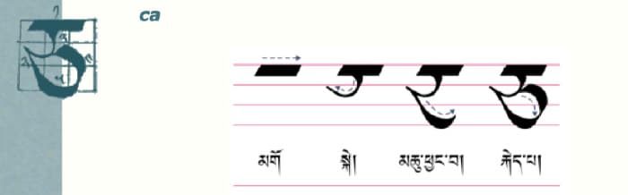 Calligraphy of tibetan letter ཅ༌ (ca)