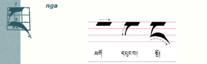 Calligraphy of tibetan letter ང༌ (nga)