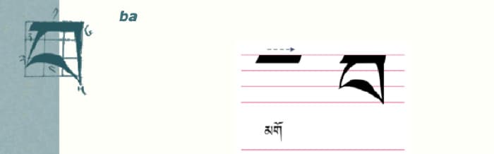 Calligraphy of tibetan letter བ༌ (ba)