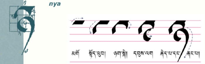 Calligraphy of tibetan letter ཉ༌ (nya)