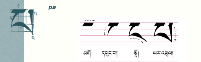 Calligraphy of tibetan letter པ༌ (pa)