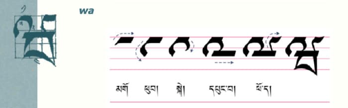 Calligraphy of tibetan letter ཝ༌ (wa)